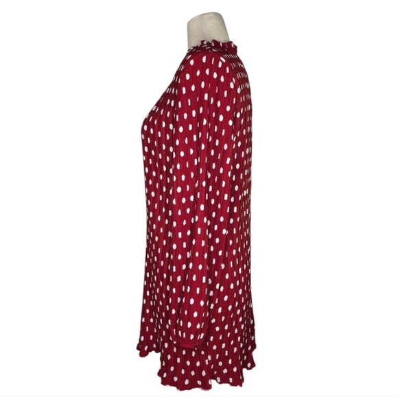 Lulus Pleat to Meet You Wine Red Polka Dot Long Sleeve Shift Mini Dress M - Picture 5 of 11